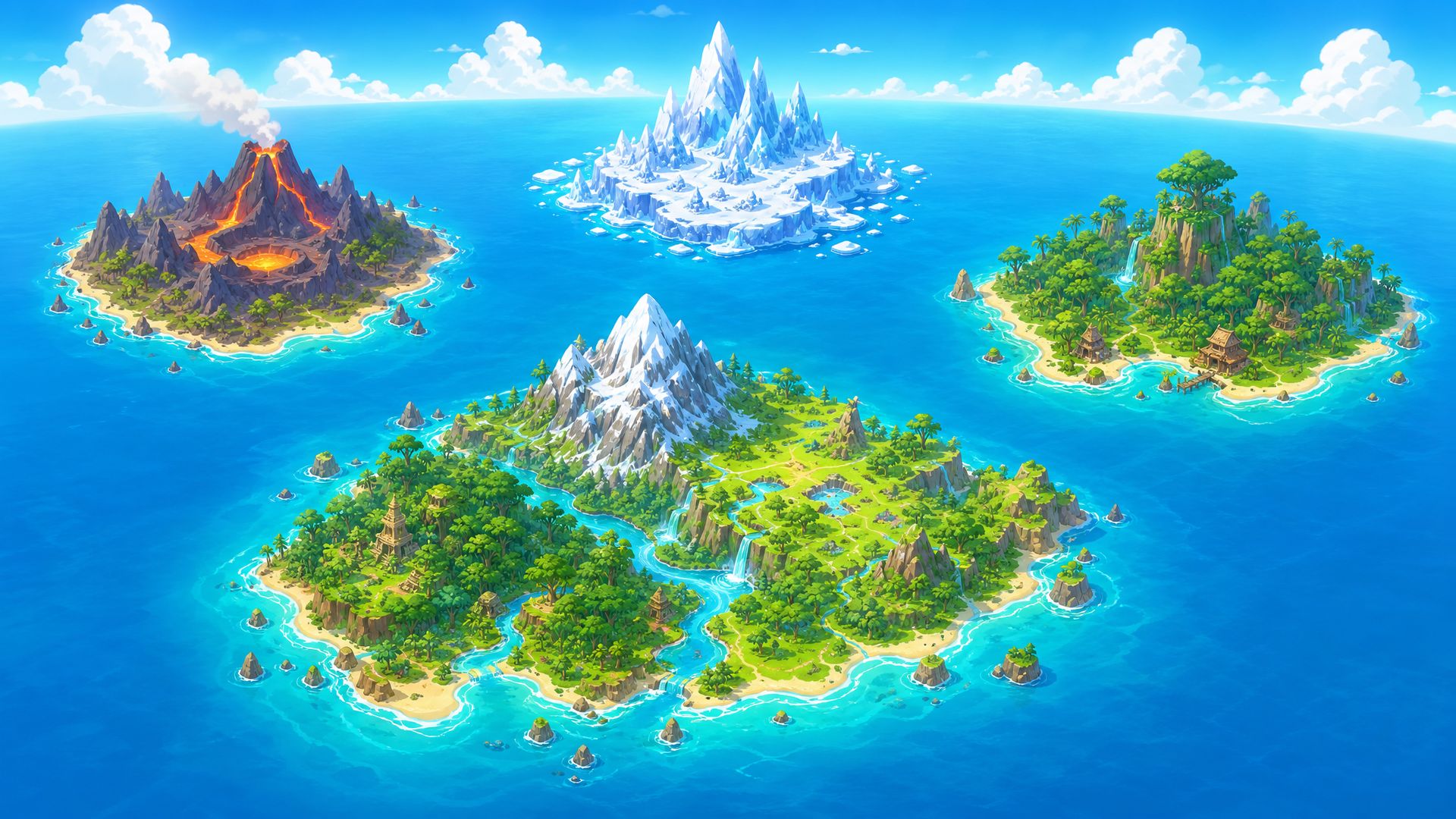 The XERA archipelago: the Red, Blue and Green Islands around the multi-biome Mother Island